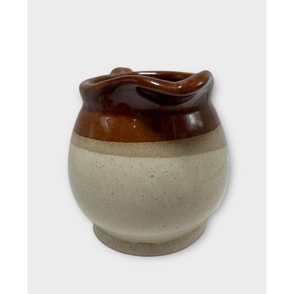 Vintage Stone Ware 3 Toned Brown Cream Pottery Glazed Small Pitcher/Creamer 4” - Picture 2 of 6